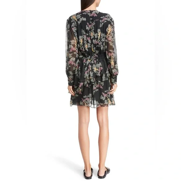 ISABEL MARANT ÉTOILE Java Printed Ruffled Mini Dress Black Floral Size 2 US - Picture 3 of 12